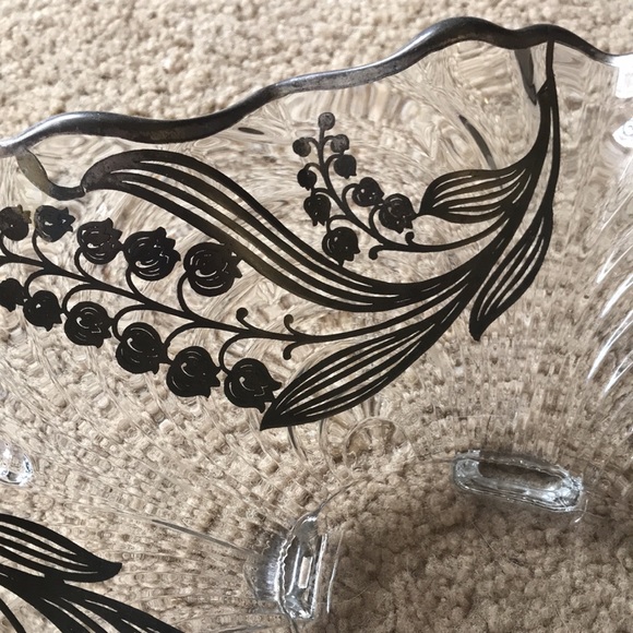 Vintage Cambridge Glass Caprice Large Oval Bowl with Sterling Silver Overlay - Picture 6 of 14